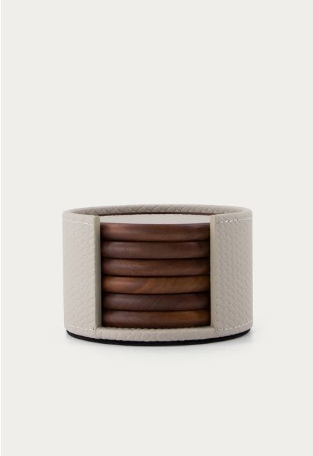 Leather Embellished Wooden Coaster 6 Pcs