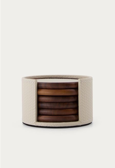 Leather Embellished Wooden Coaster 6 Pcs