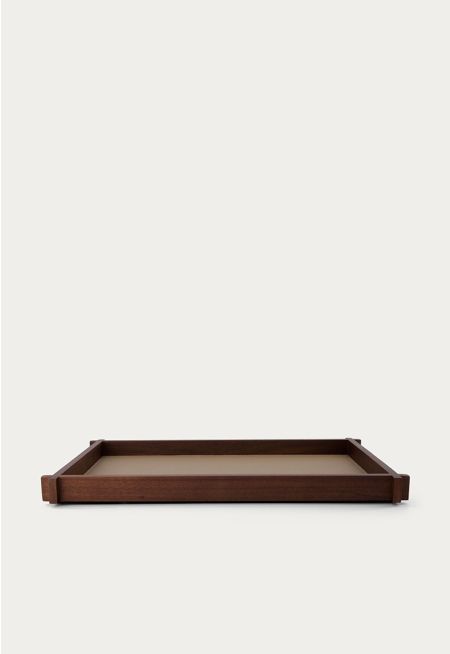 Leather Embellished Wooden Tray