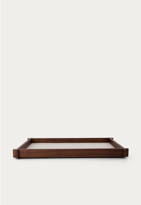 Leather Embellished Wooden Tray