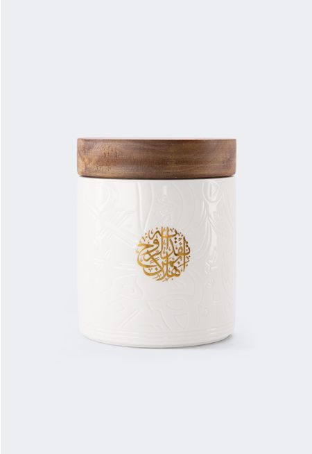 Ceramic Canister With Wooden Lid 