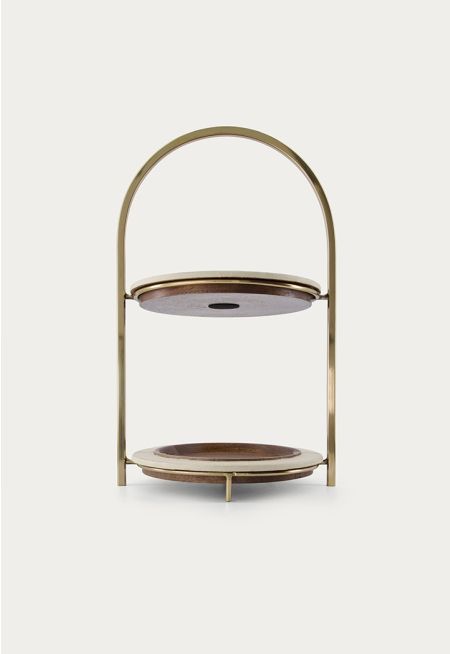 Metal & Wood Leather Tray With Stand