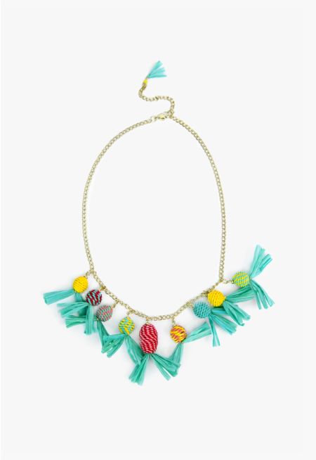 Embellished Twisted Paper Tassels Necklace