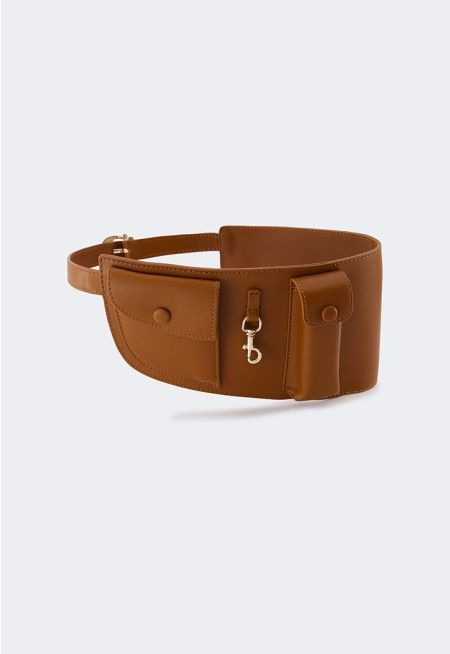 PU Leather Belt with Pockets