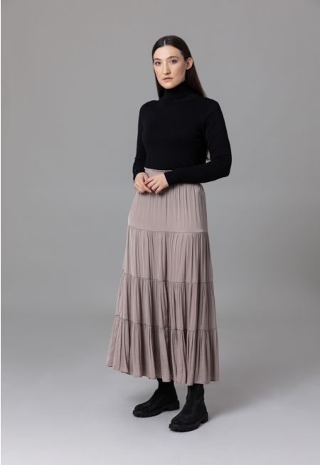 Tiered Elasticated Waist Maxi Skirt