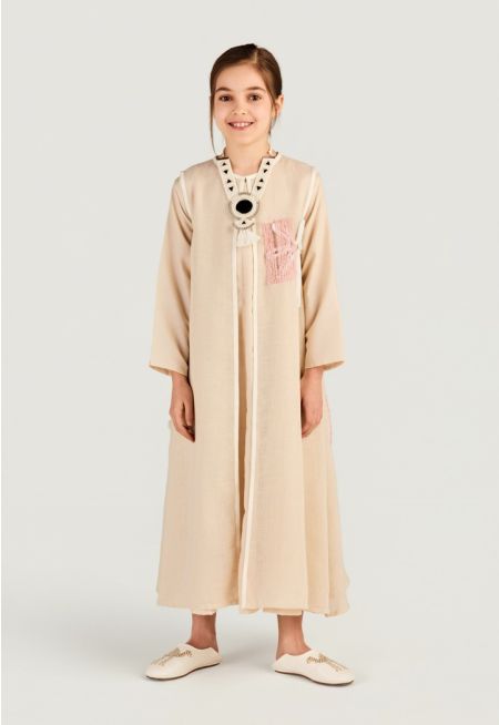 Embroidered Sleeveless Abaya and Dress Set (2PCS)