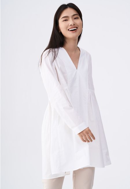 V- Neck Pleated Solid Blouse