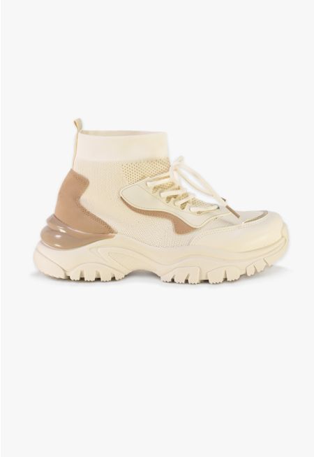 Flyknit Contrast Details Lace Up High Top Sneakers -Sale