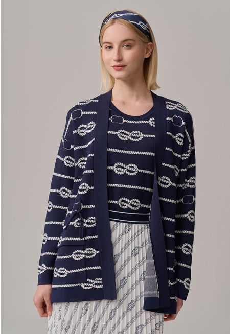 Contrast Long Sleeves Knitted Monogram Cardigan