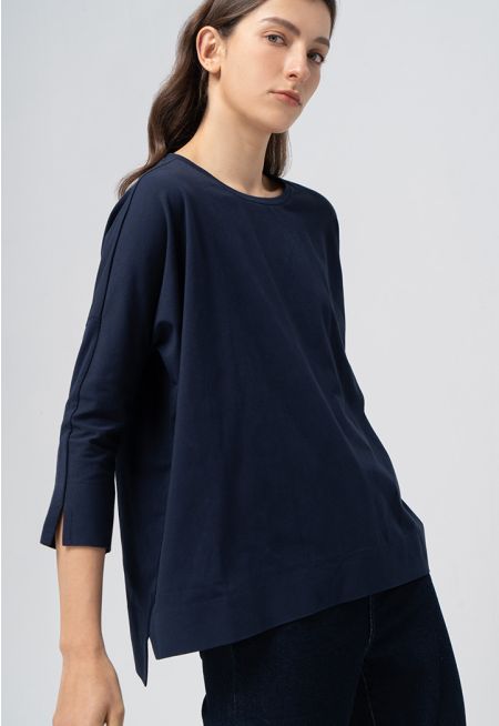 Solid Three Quarter Sleeves Blouse