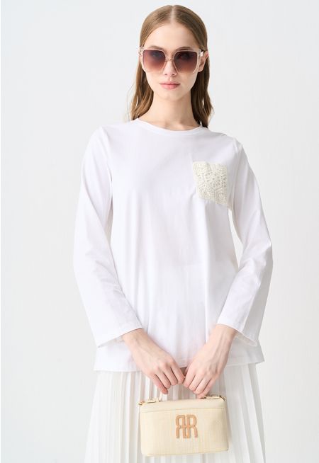 Crochet Pocket Long Sleeve T-shirt