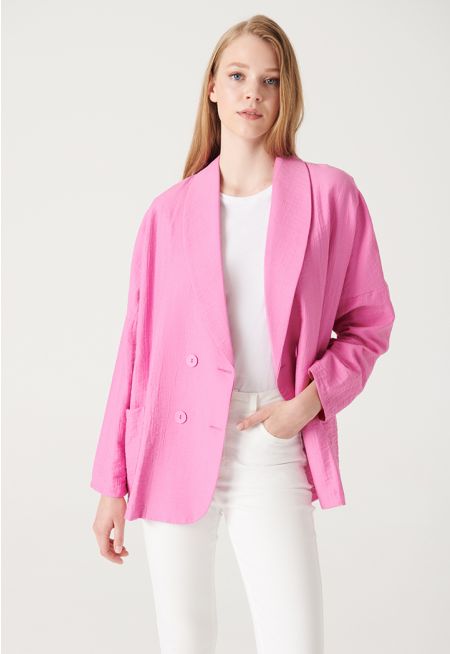 Double Breasted Textured Solid Blazer -Sale