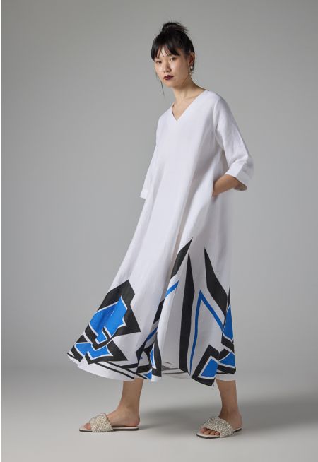 فستان ماكسي واسع بحواف مطبوعة مع حزام - ستايل رمضان