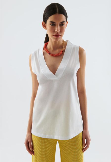 Roman Sleeveless V-Neck T-Shirt White