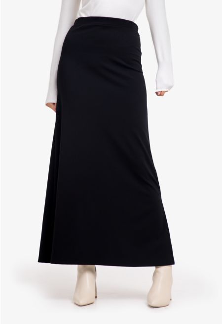 Solid Basic Maxi A-Line Skirt