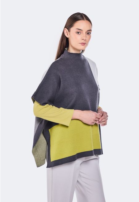 Knitted Colorblock Poncho