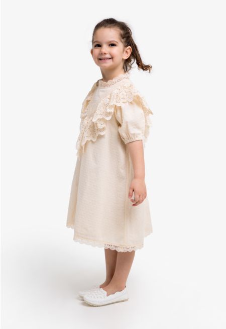 Dobby Textured Dress with Lace Details