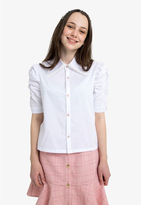 Solid Embroidered Collar Shirt