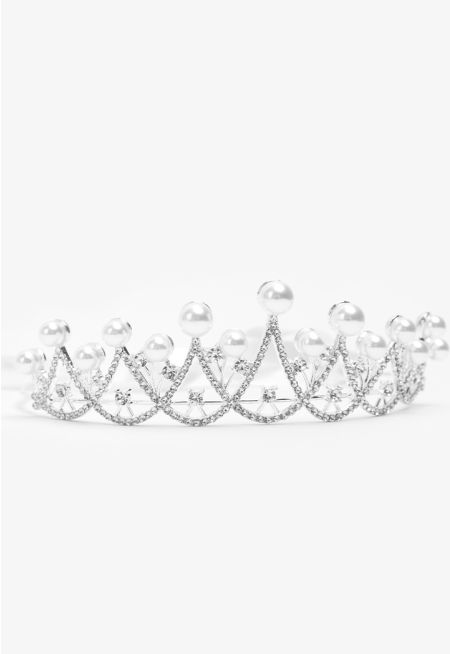 Faux Pearls Ribbon Crown