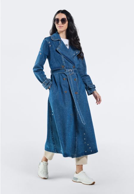 Double Breasted Belted Denim Outerwear