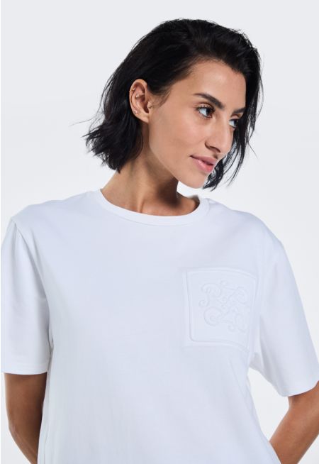 Embossed Monogram Print Solid T-Shirt