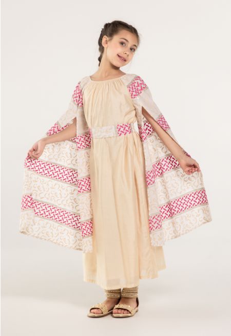 Embroidered Cape Sleeves Kaftan Dress