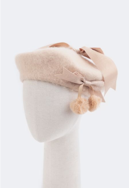 Faux Fur Embellished Beret