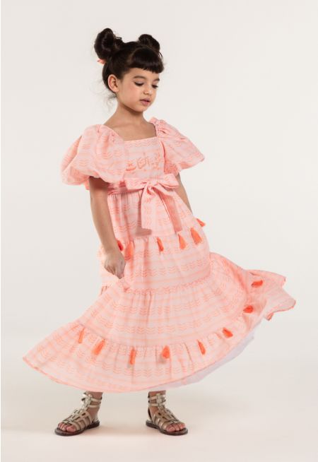 Embroidered Belted Smocked Dress