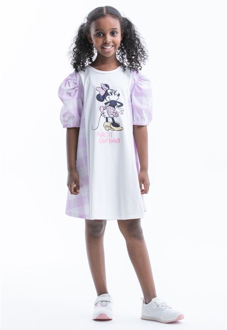 Disney Checked Sided Minne Mouse Print Flared Dress -Sale