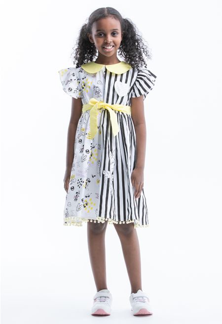 Disney Striped Printed Ruffled Sleeveless Casual Dress -Sale