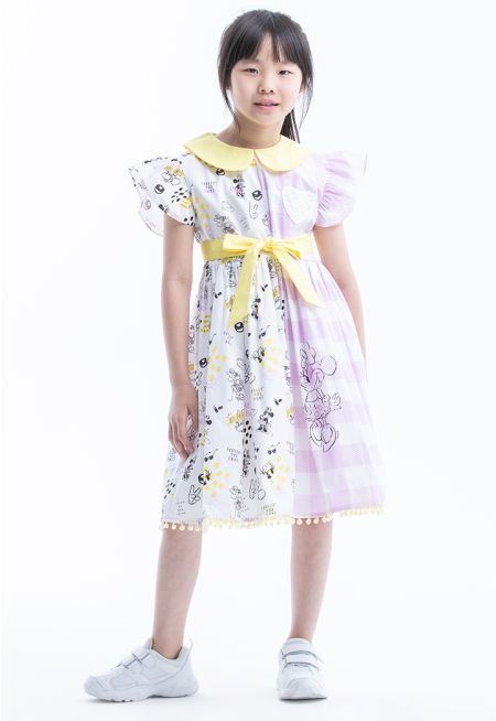 Disney Striped Printed Ruffled Sleeveless Casual Dress -Sale
