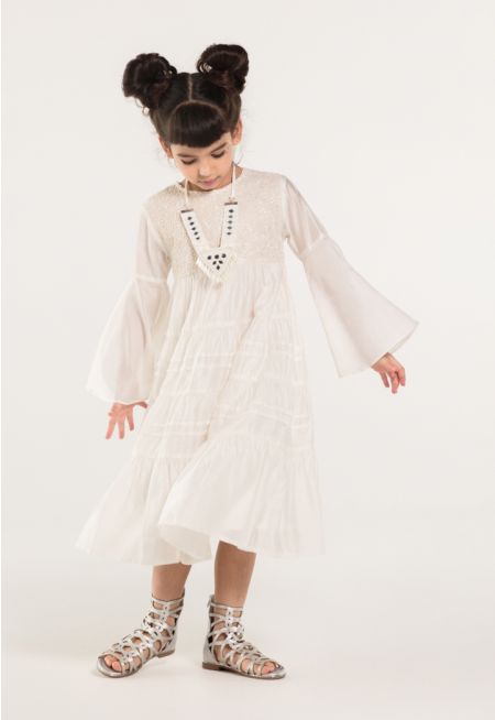 Solid Tiered Embroidered Dress