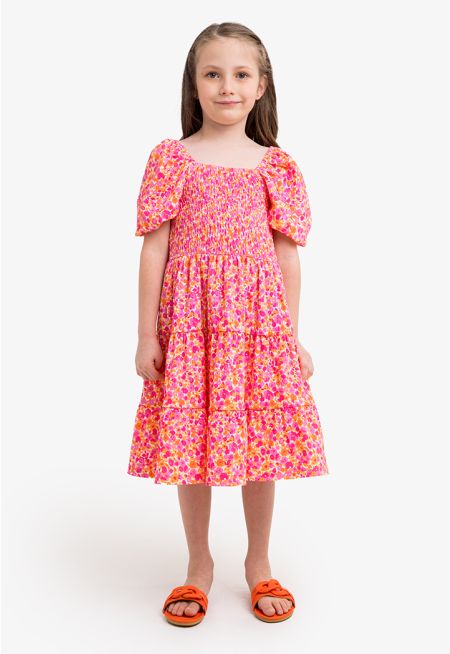 Floral Print Short Sleeved Dress