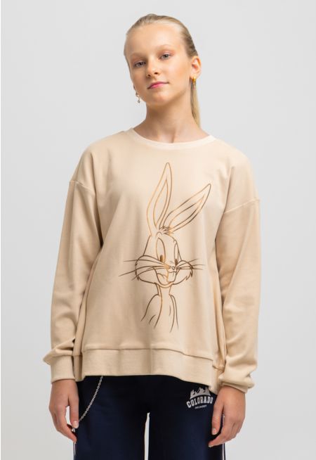 Bugs Bunny Printed Crew Long Sleeves Sweatshirt -Sale