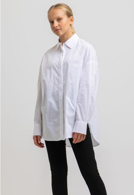 Collared Long Sleeves Concealed Full Buttons Shirt -Sale