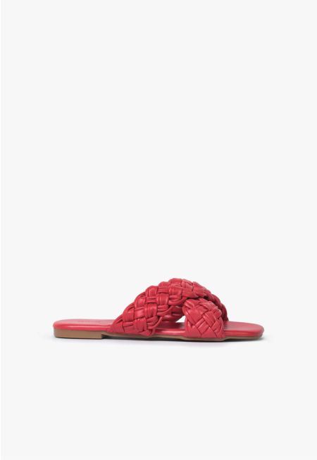 Criss Cross Woven Leather Flat Slides