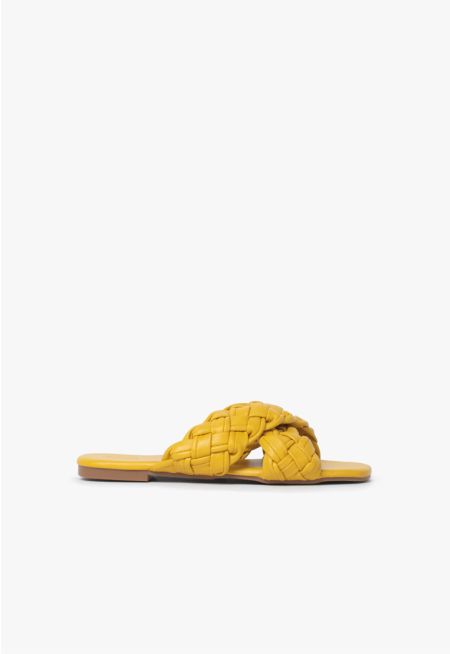 Criss Cross Woven Leather Flat Slides