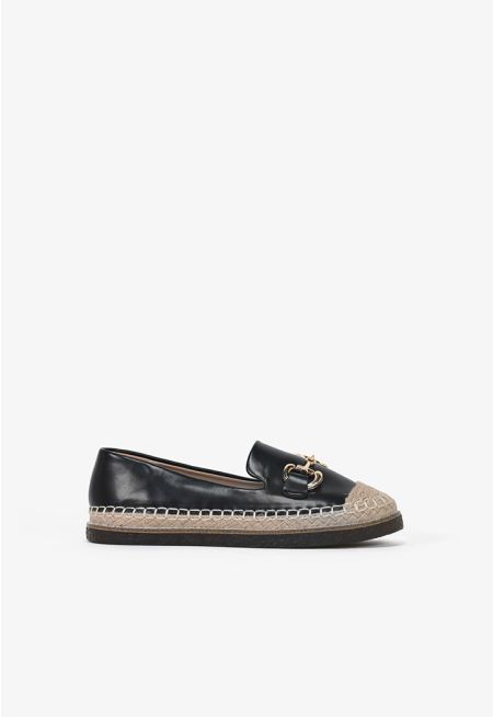 Classic Metal Logo PU Leather Loafers