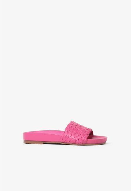 Basic Pu Leather Woven Flat Slides