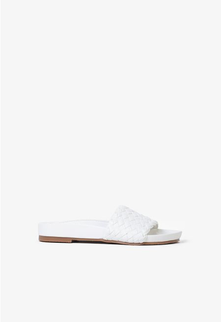 Basic Pu Leather Woven Flat Slides