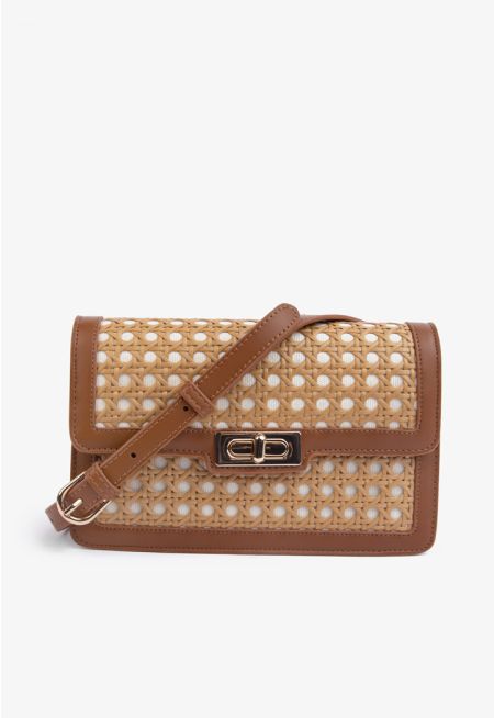 PU leather & Straw Clutch