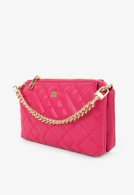 Quilted Metallic Emblem Crossbody Bag