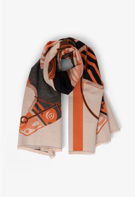 Horses Patterned Pashmina Scarf