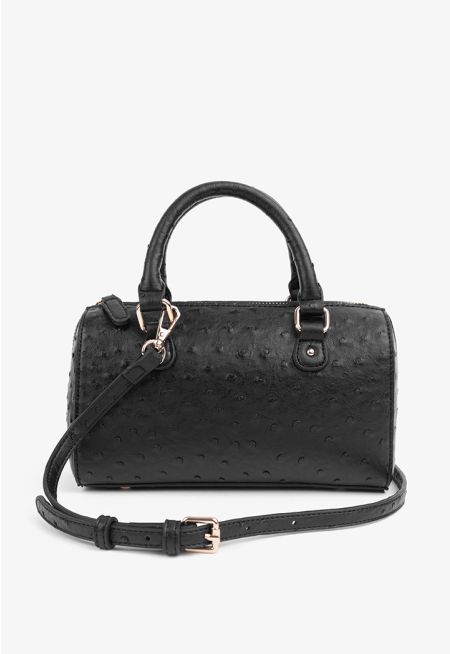 Solid Textured Ostrich Handbag