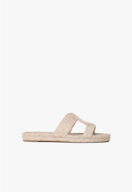 Solid Weaved Straw Flat Slides