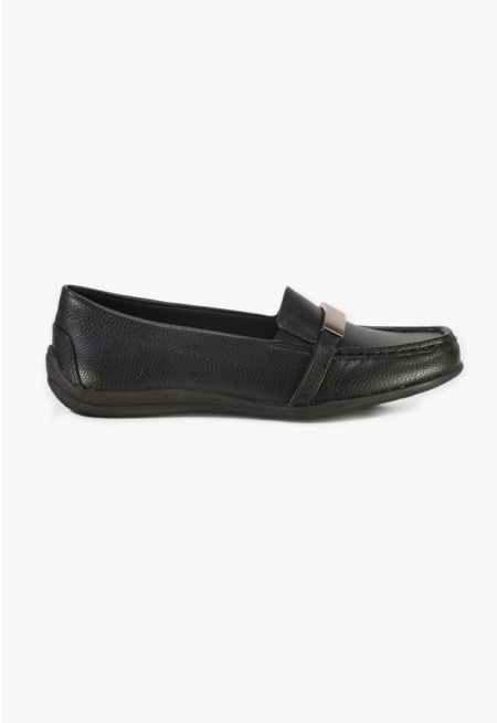 Solid PU Leather Padded Loafers