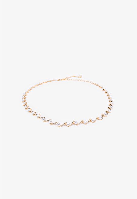 Faux Pearls Chained Belt