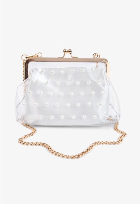 Pearl Embellished See Through Crossbody Bag