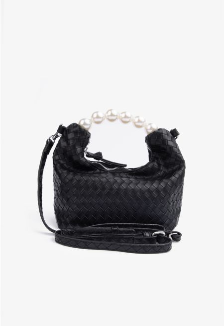 Solid Faux Pearl Handle Hand Bag