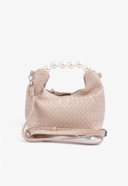 Solid Faux Pearl Handle Hand Bag